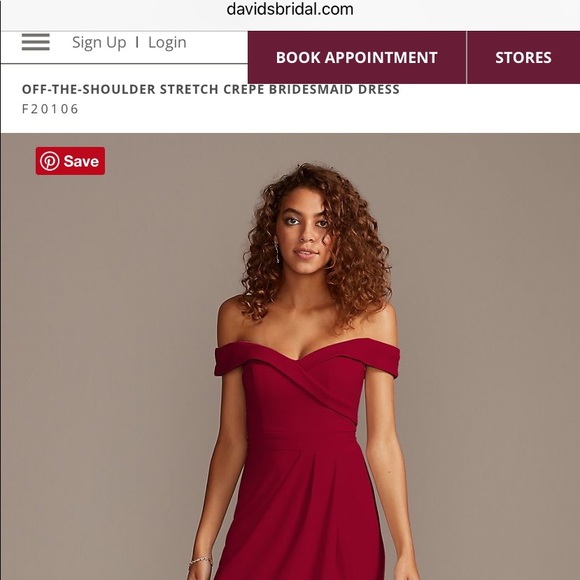 🆕David’s Bridal Off The Shoulder Stretch Crepe Dress - Picture 2 of 11